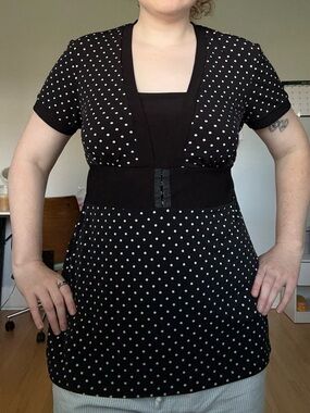 725 Originals Time Plus Y2K Polka Dot Empire Waist Tunic Top
